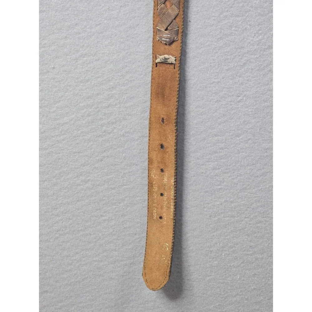 Vintage‎ USA Made Western Leather Belt 42 Woven Cowhide Tan Brass Buckle Texas